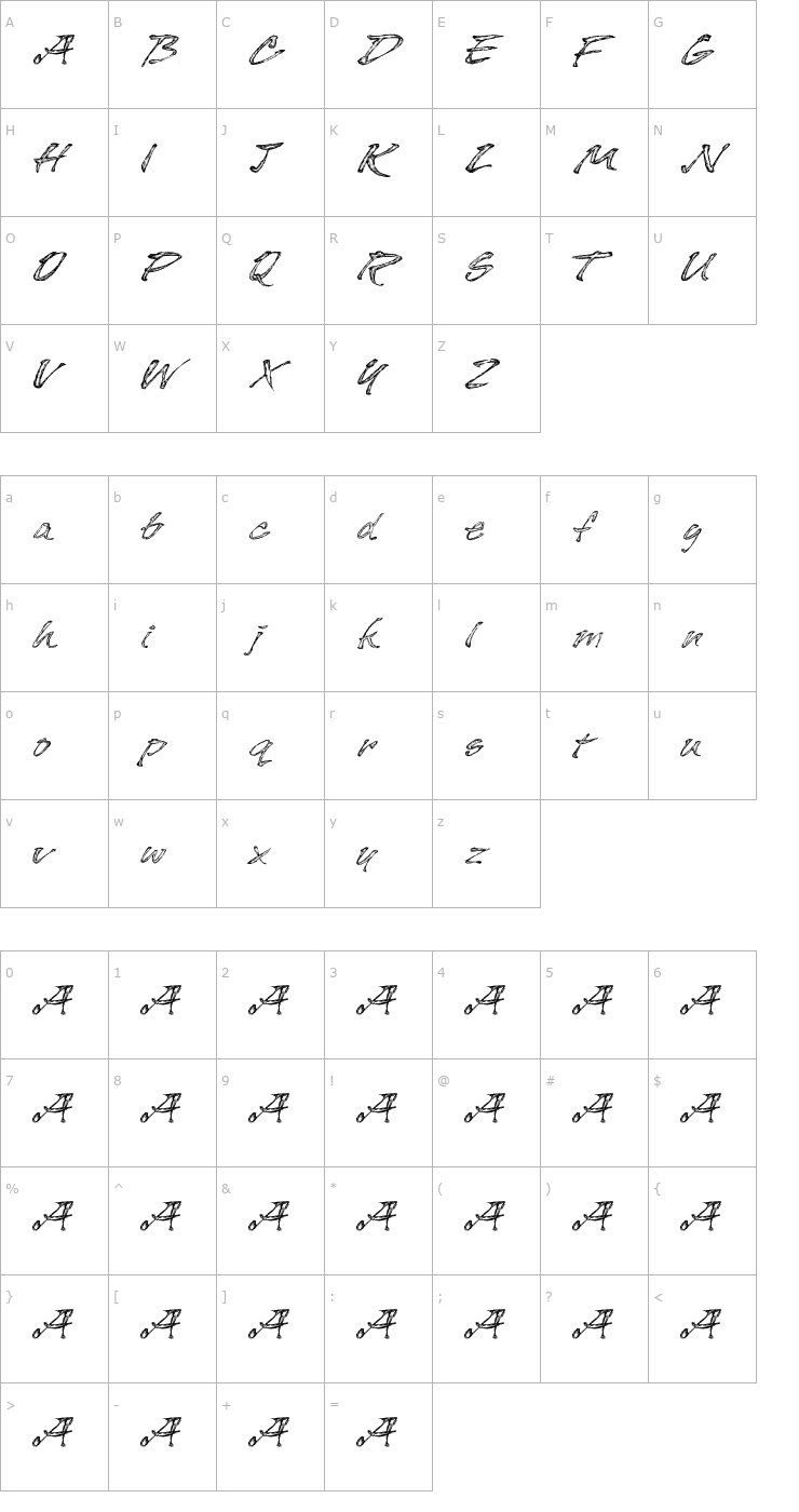 Character Map Rough Script Font