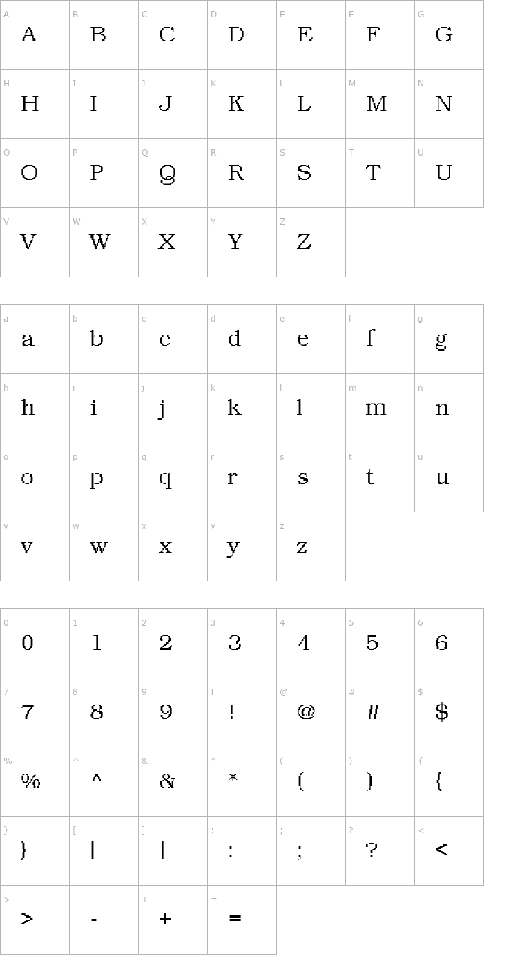 Character Map Rough12 Becker Font