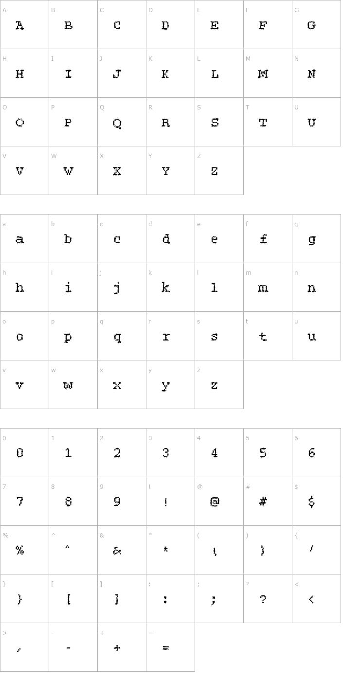 Character Map Rough28 Becker Font