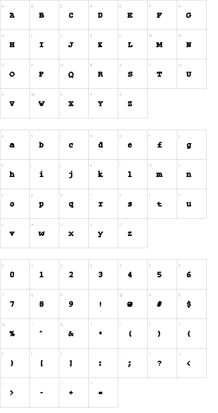 Character Map Rough29 Becker Font