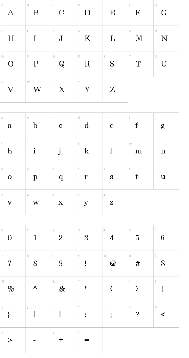 Character Map Rough32 Becker Font