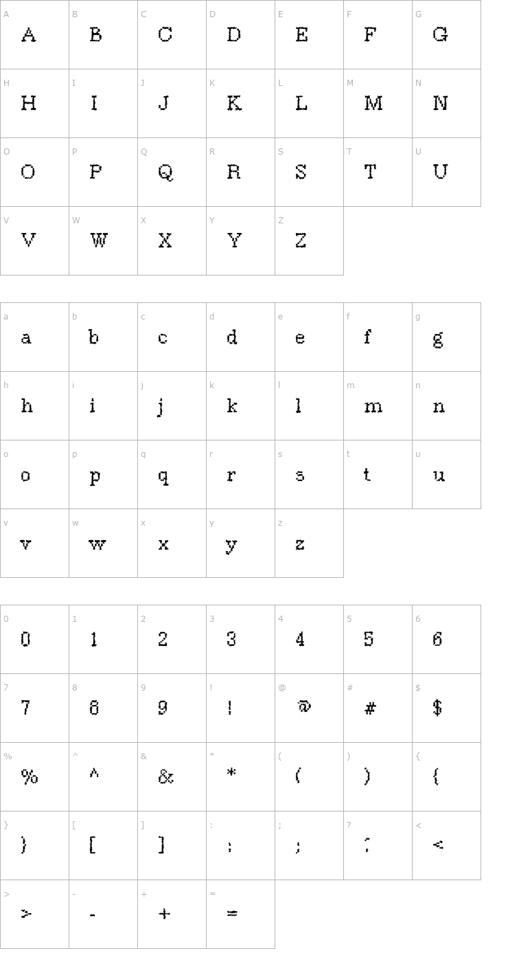 Character Map Rough38 Becker Font