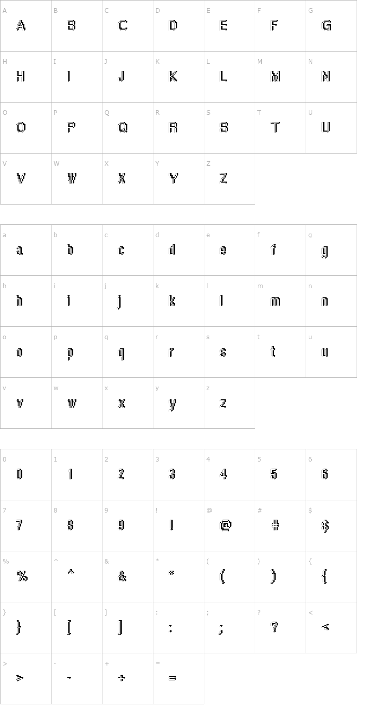 Character Map Rough45 Becker Font