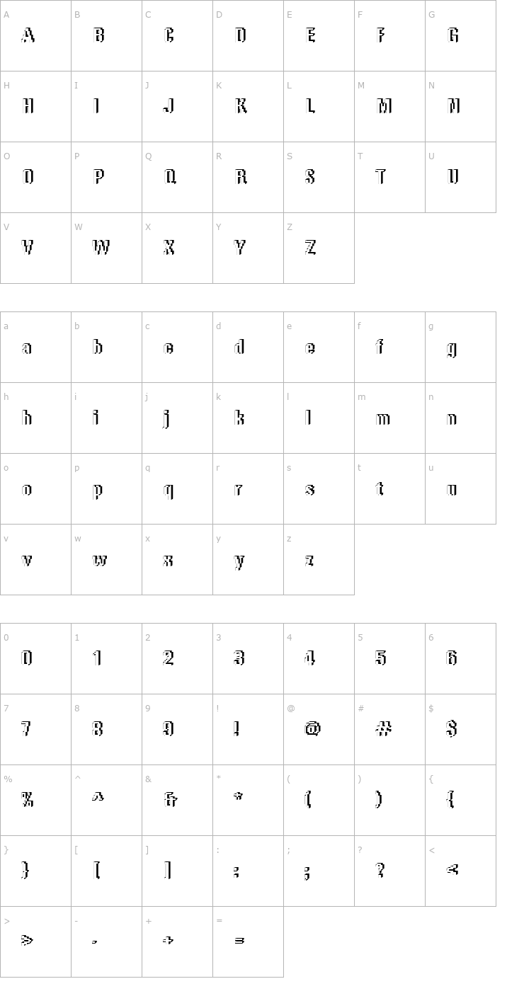 Character Map Rough65 Becker Font