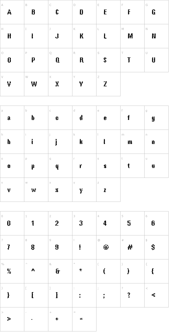 Character Map Rough68 Becker Font