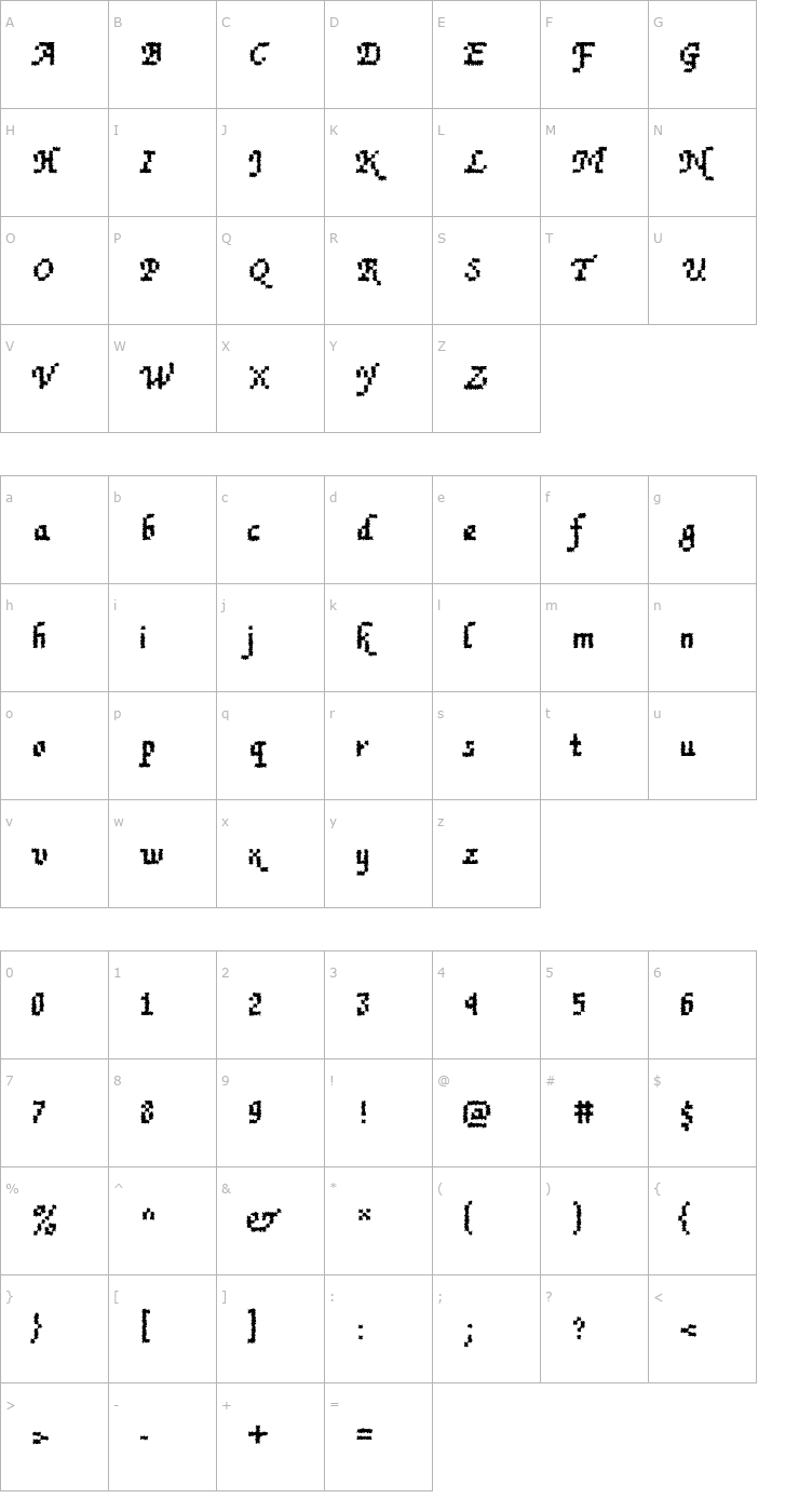 Character Map Rough78 Becker Font