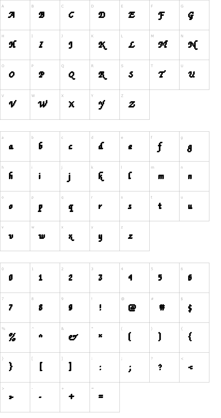 Character Map Rough79 Becker Font