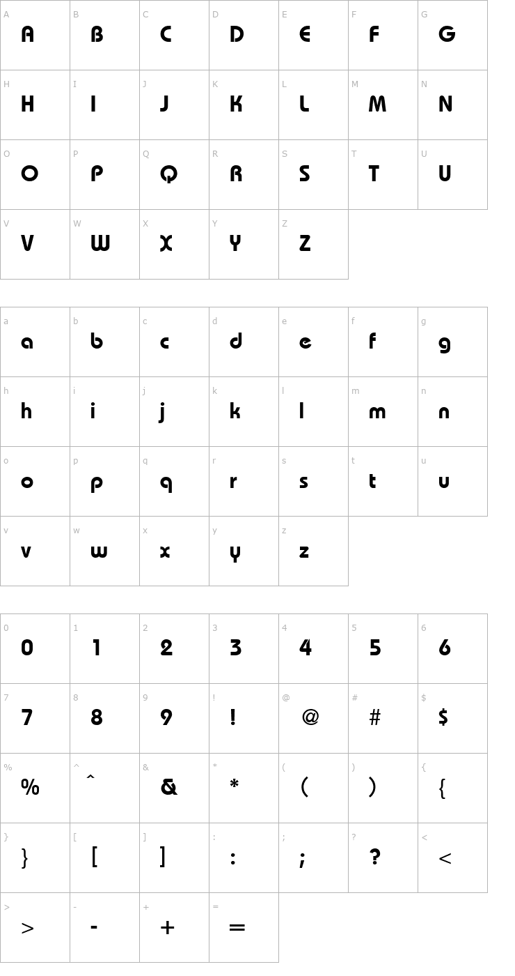 Character Map RoundHouseDemi-Regular Font