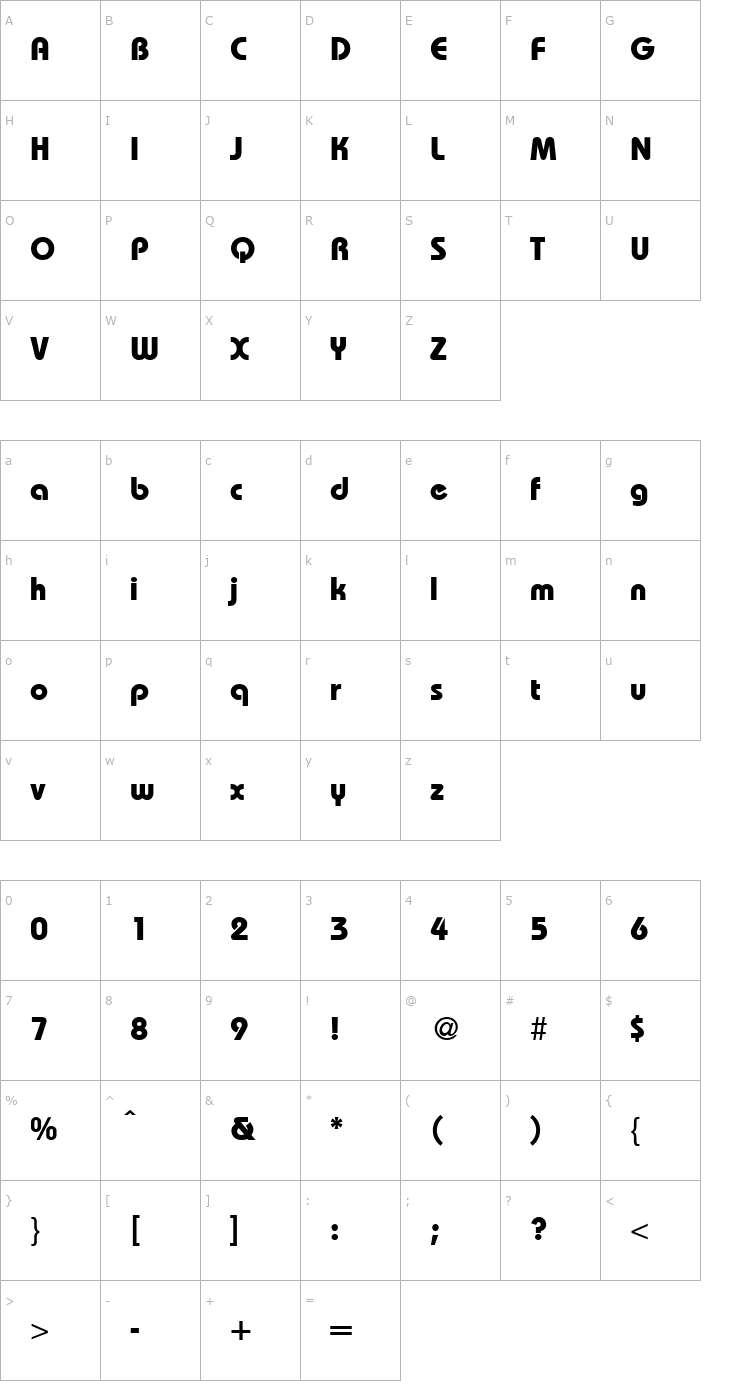 Character Map RoundHouseHeavy-Regular Font