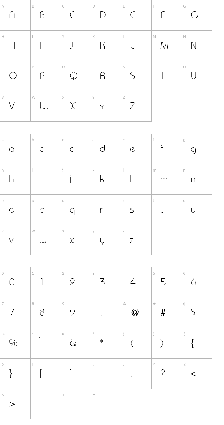 Character Map RoundHouseLight-Regular Font