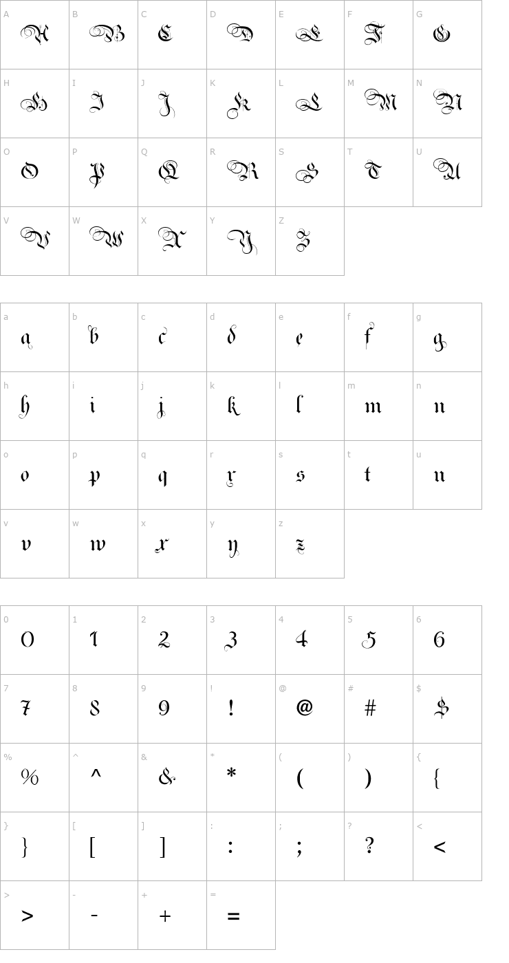 Character Map Royal Bavarian Fancy PDF Font