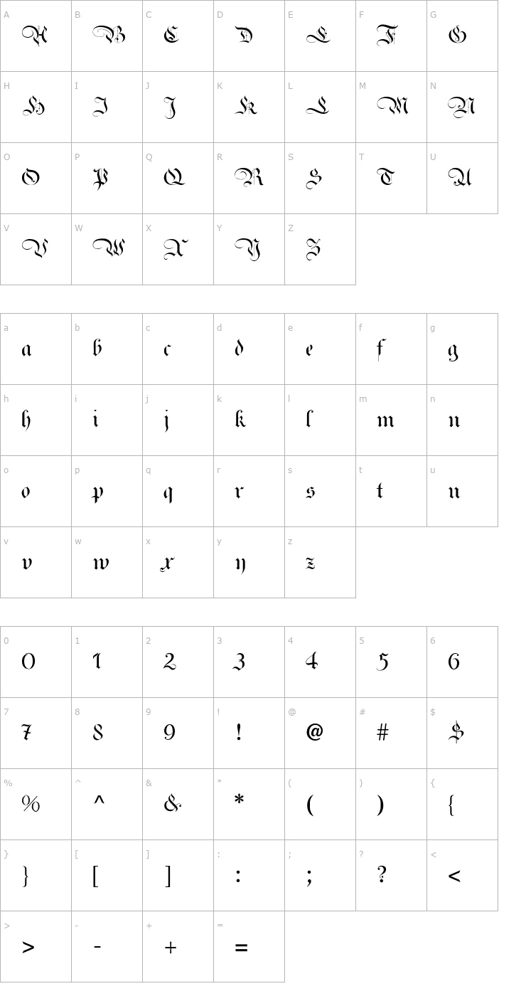 Character Map Royal Bavarian Plain PDF Font