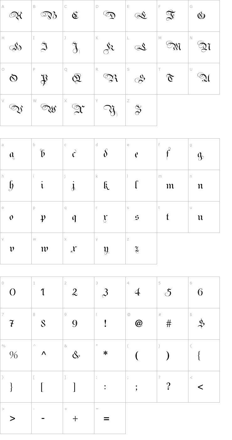 Character Map RoyalBavarian Font