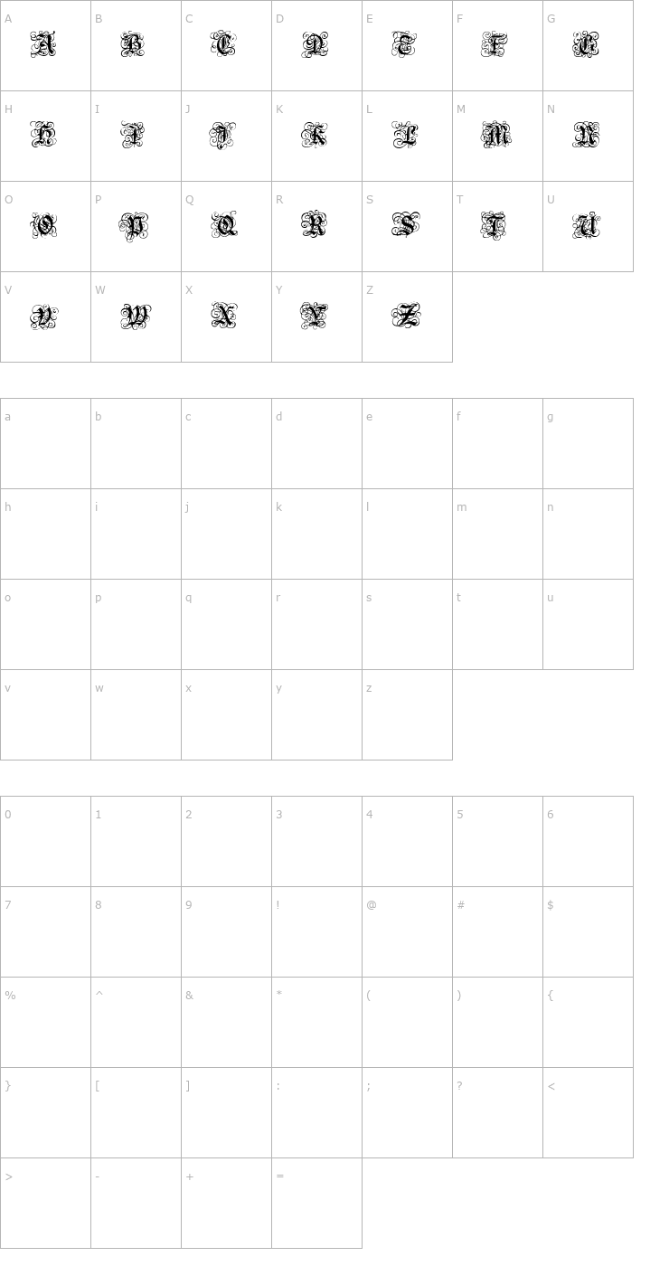 Character Map RoyalGothic Font