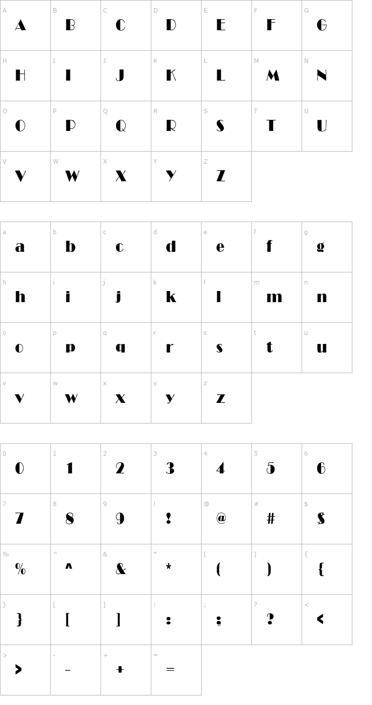 Character Map RoyaltonCnd-Normal Font