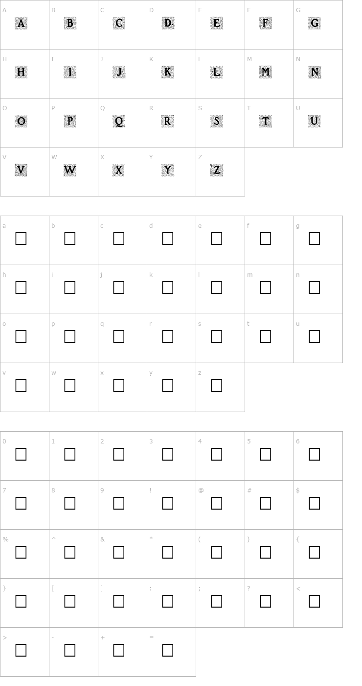 Character Map Roycroft Initials Font