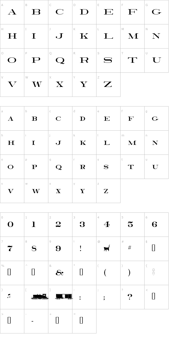 Character Map RRRoman Font