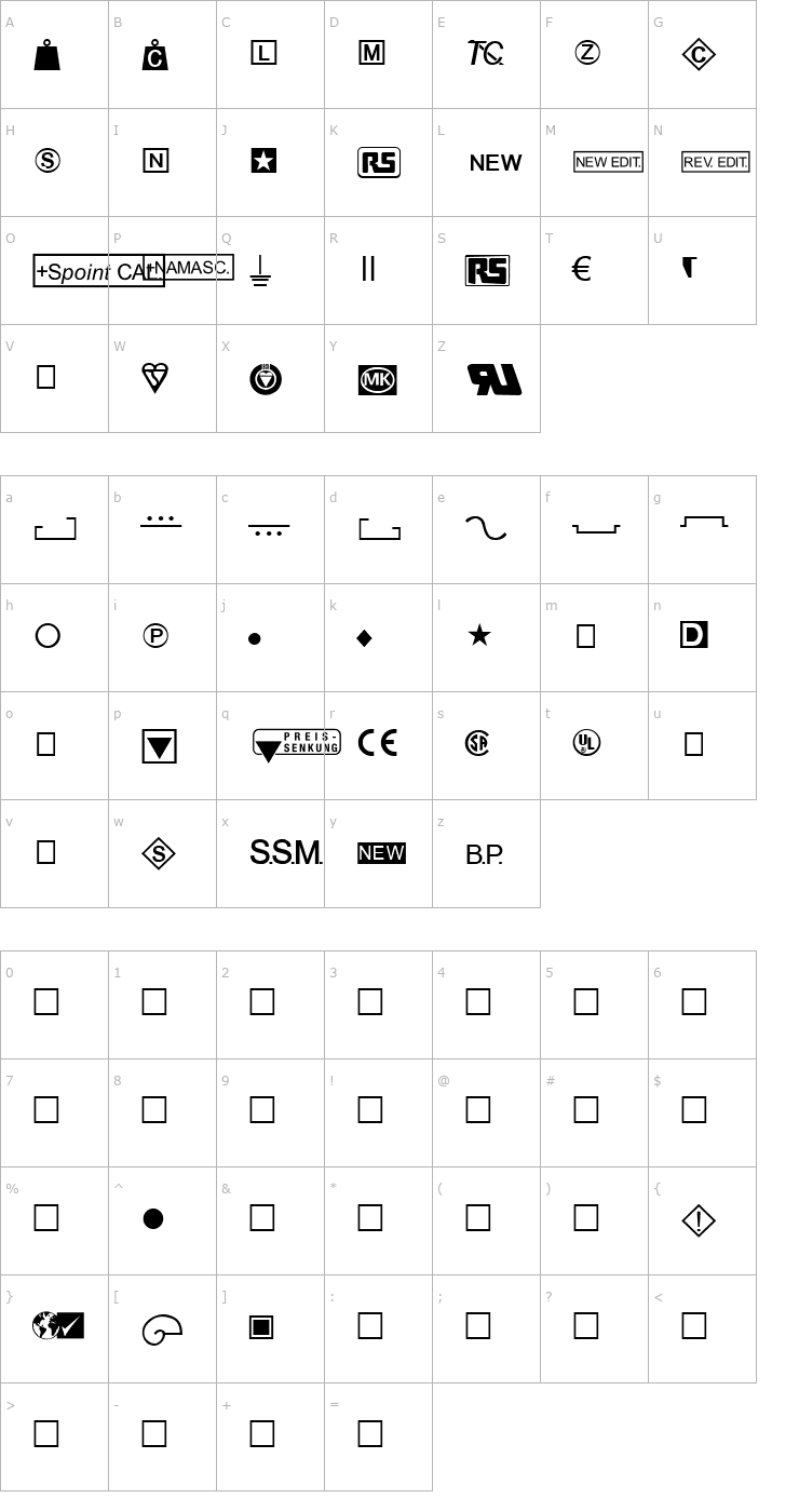 Character Map RSAUS10 Font