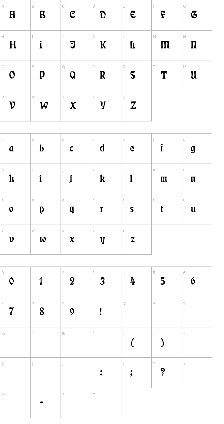 Character Map RSRudelsberg Font