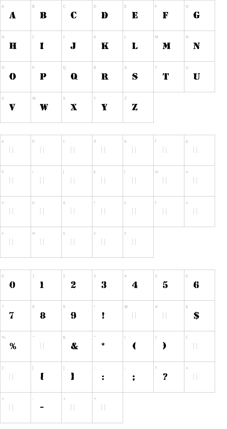 Character Map Rubber Stamp Plain Font