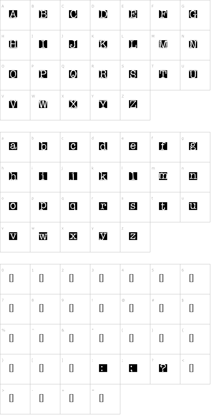 Character Map Rubberstamp Font