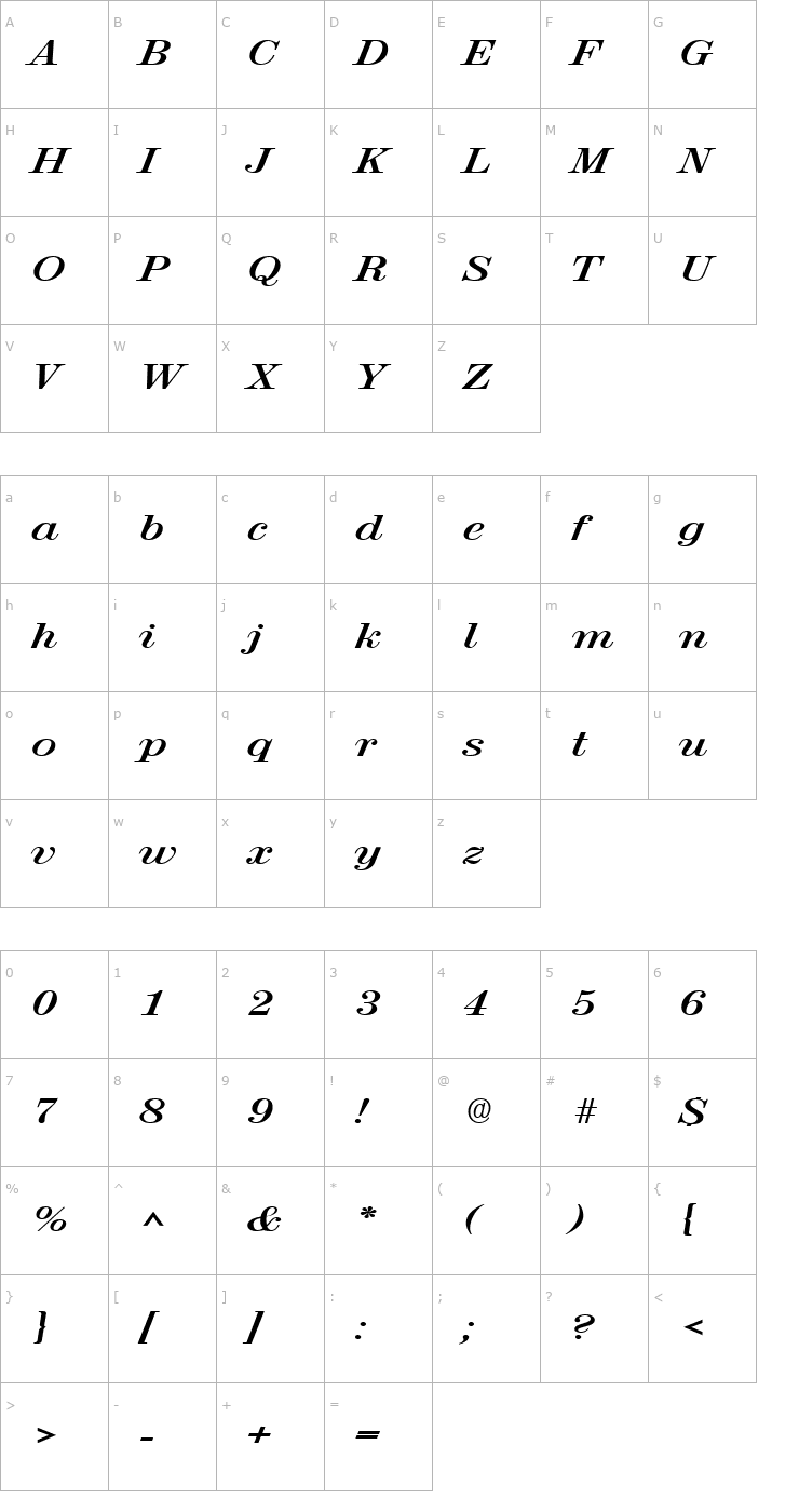 Character Map RubyScriptBroad Bold Font