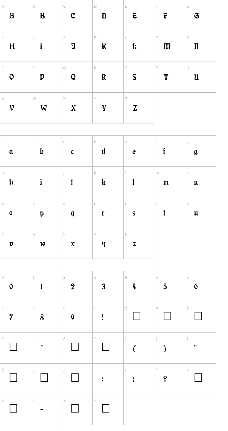 Character Map Rudelsberg Regular Font