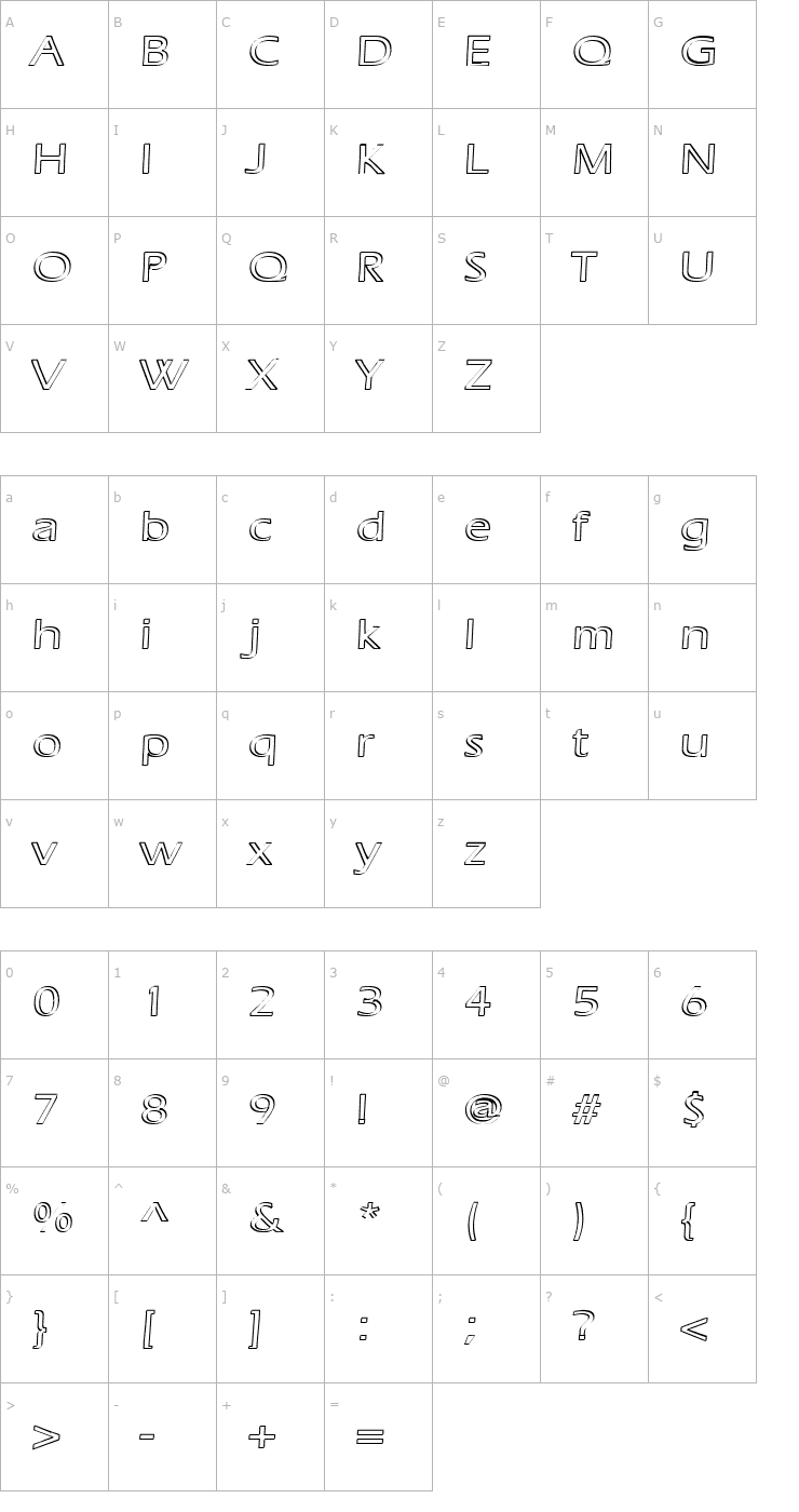 Character Map Ruffian Outline Font