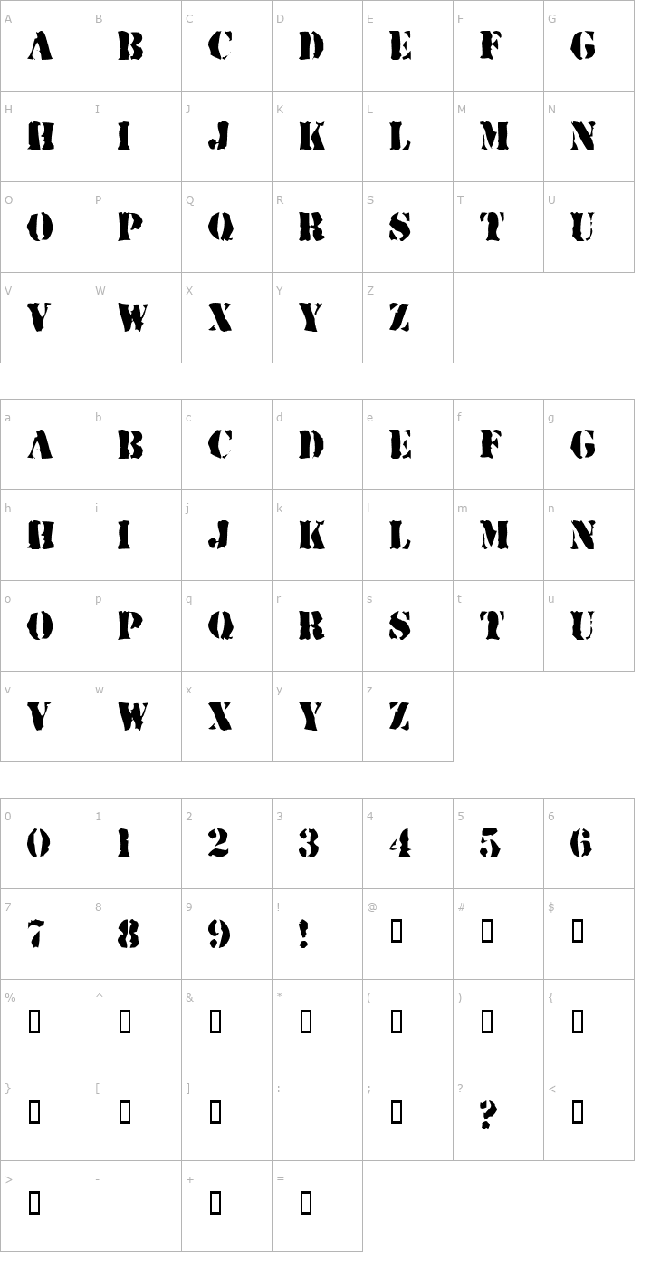 Character Map Rugged Stencil Font