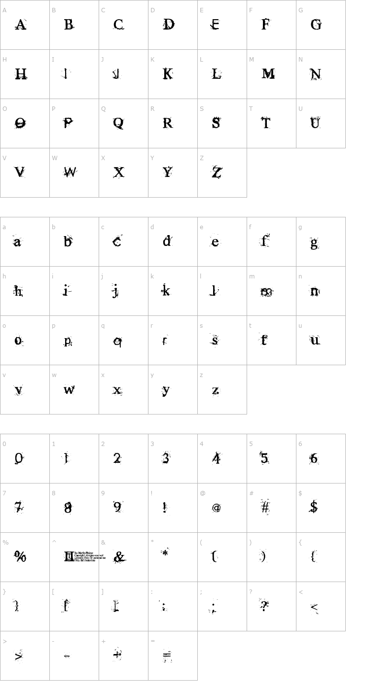 Character Map Rugged Type Font