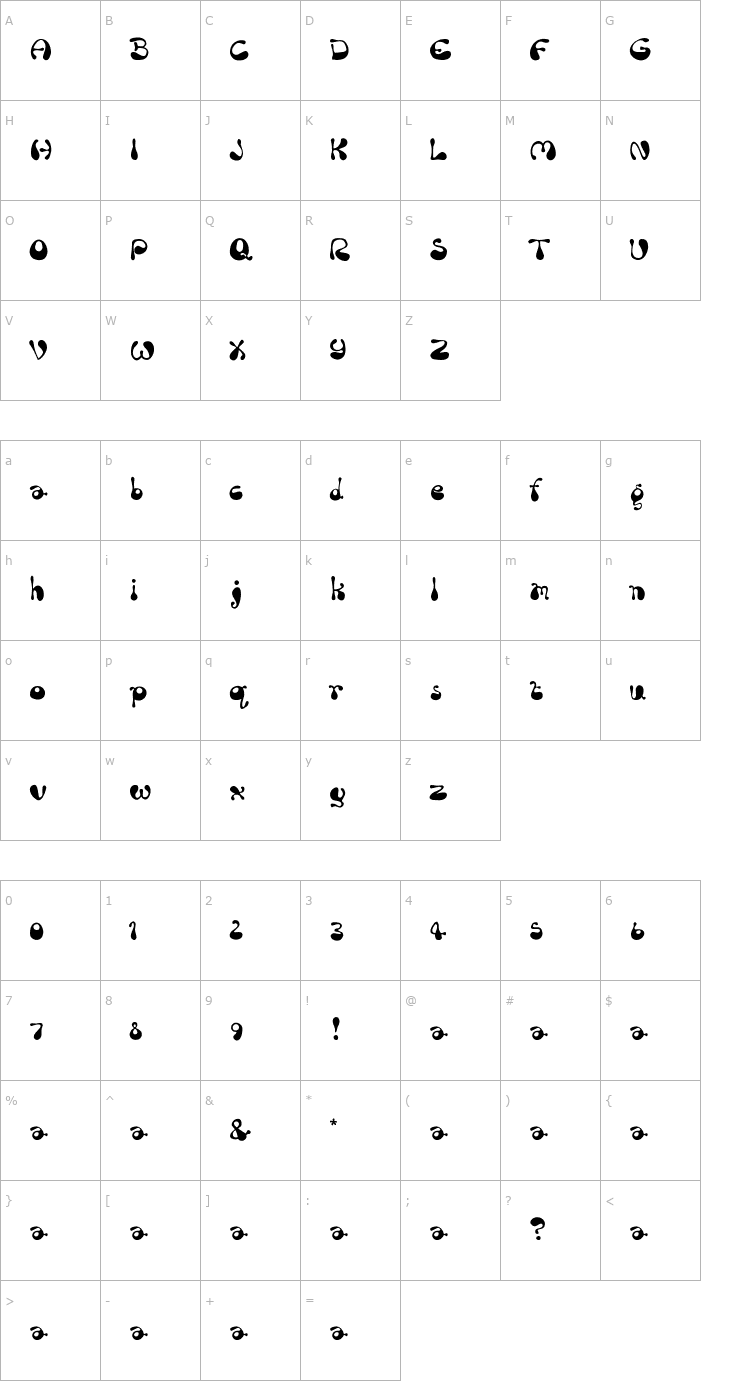 Character Map Rum Bubber Font