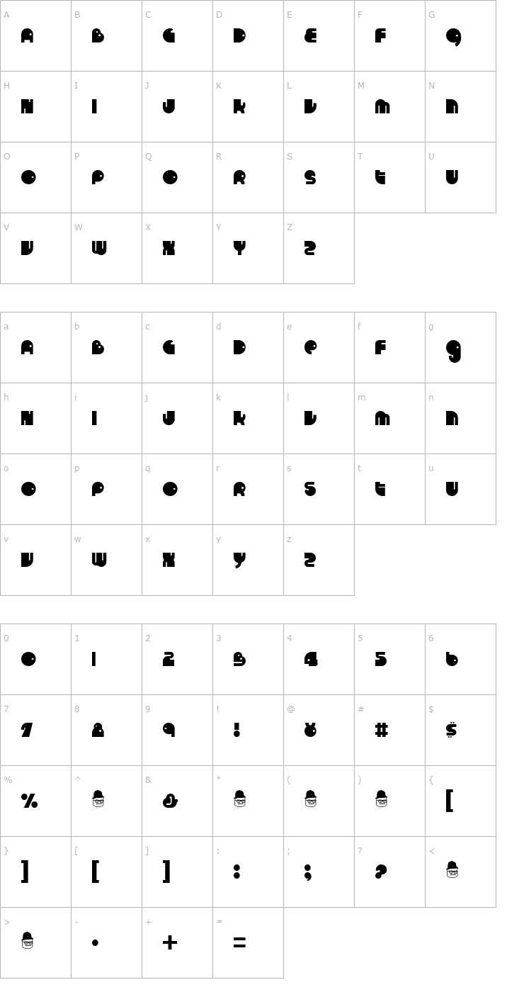 Character Map RunTron 1983 Font