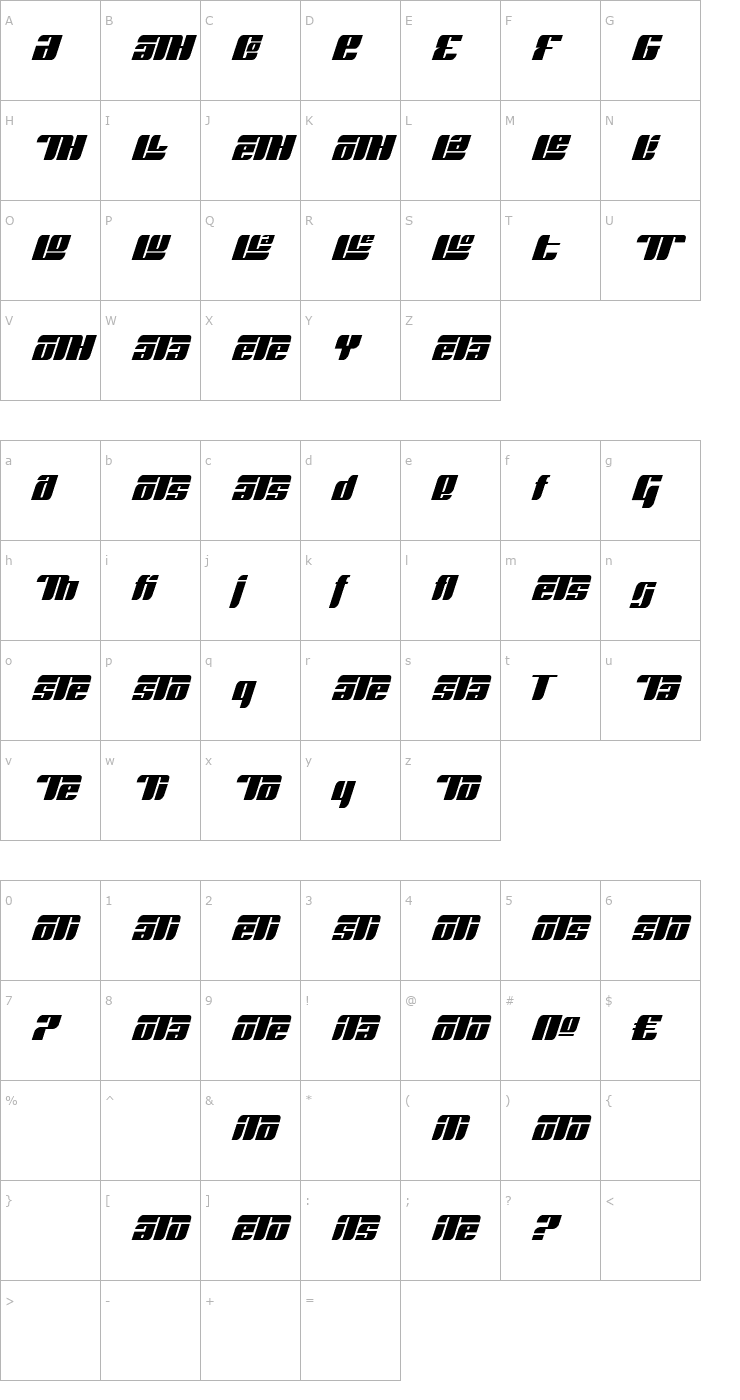 Character Map Runway Alt Font
