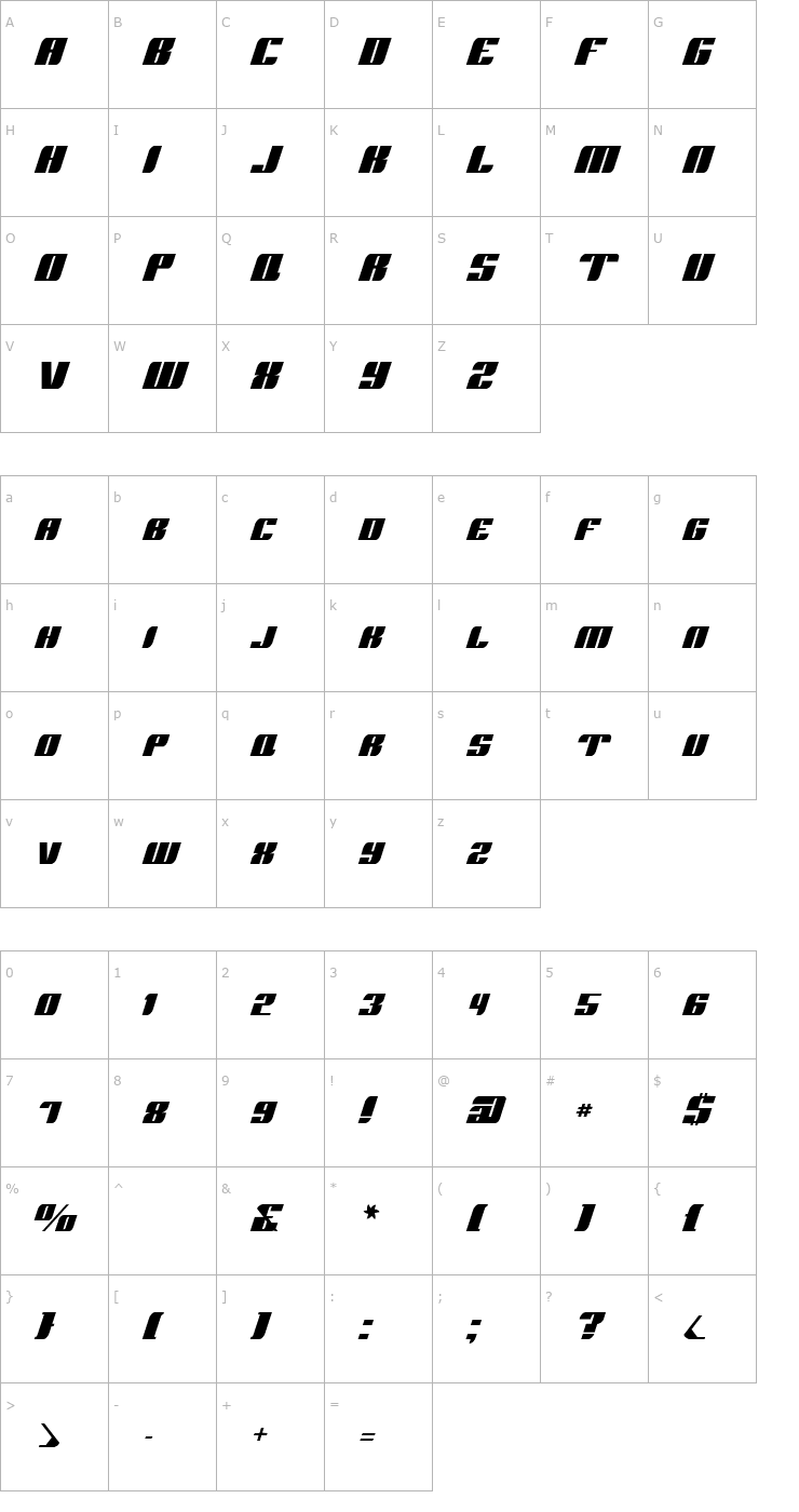 Character Map Runway Caps Font