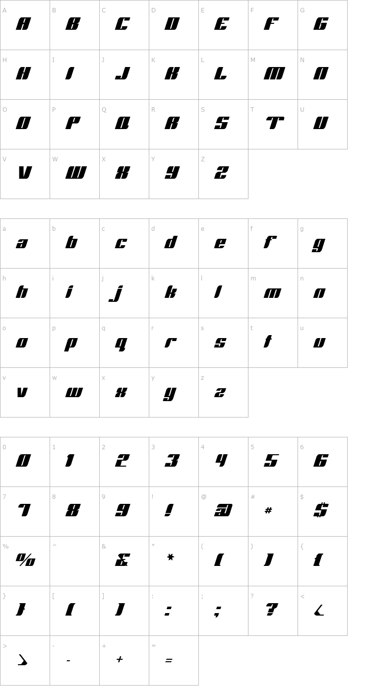 Character Map Runway Font