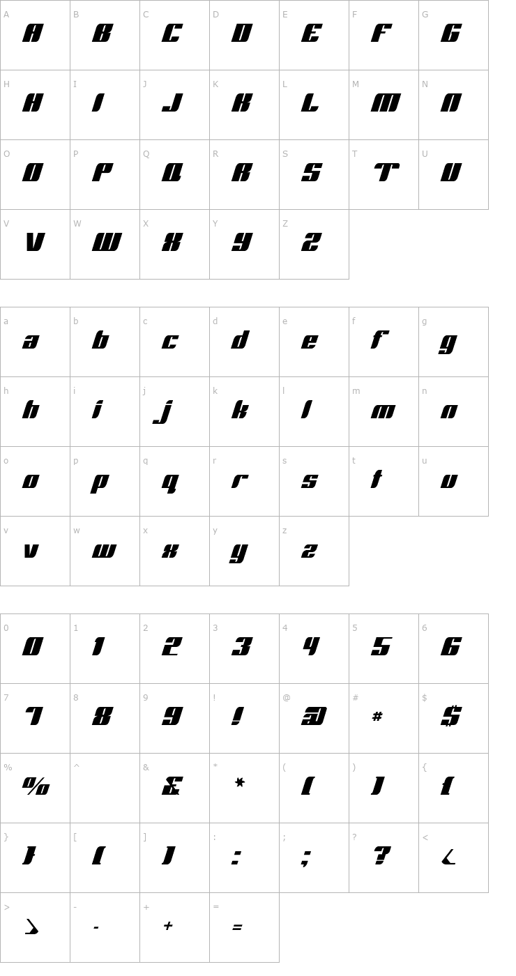 Character Map Runway OTF Font
