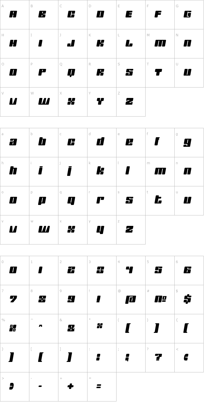 Character Map Rush Two Font