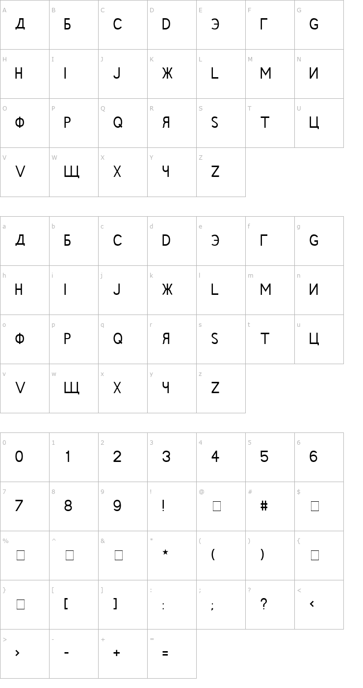 Character Map Rushin Font