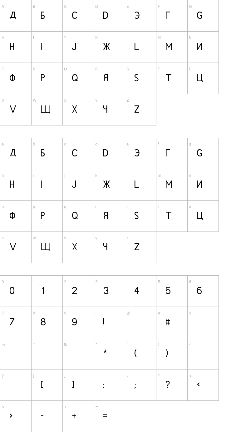 Character Map Rushin Regular Font