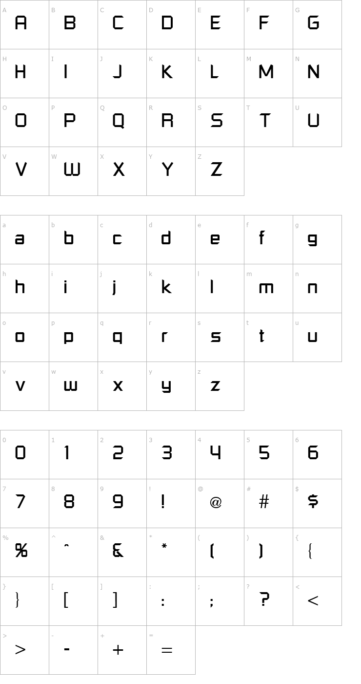 Character Map Russell Square Regular Font
