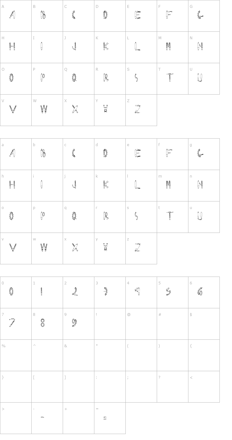 Character Map Rusted Machine Font