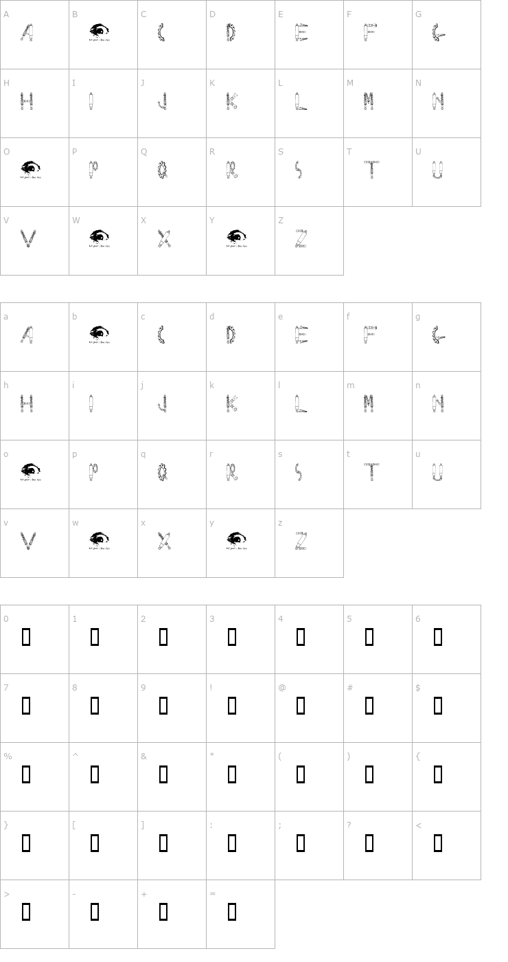 Character Map Rusted MachineSW Font