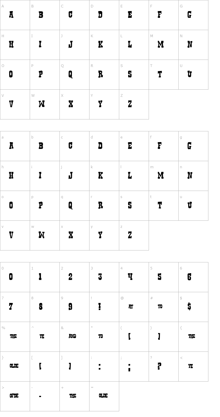 Character Map Rustler Font