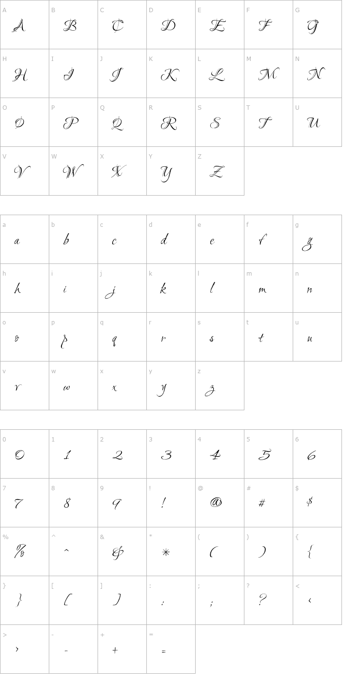 Character Map Ruthie Font