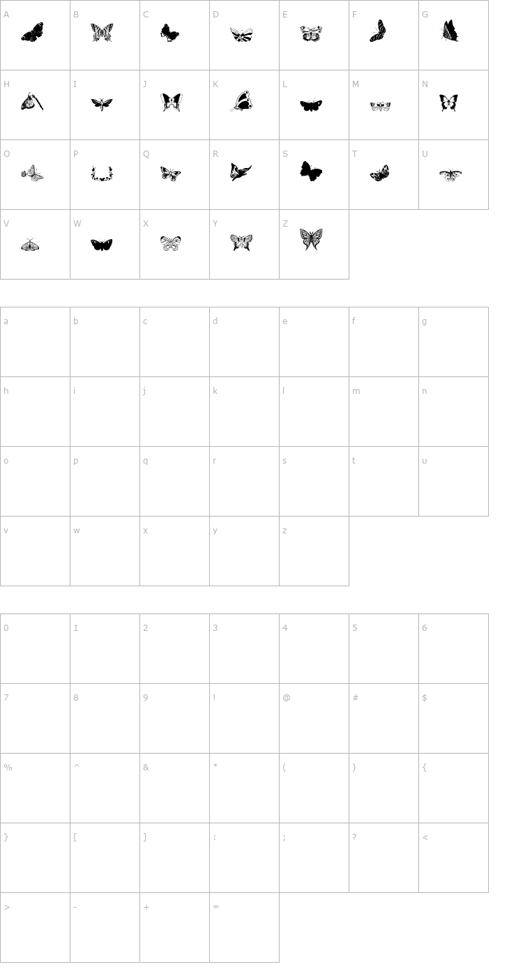 Character Map ryp_butterfly1 Font