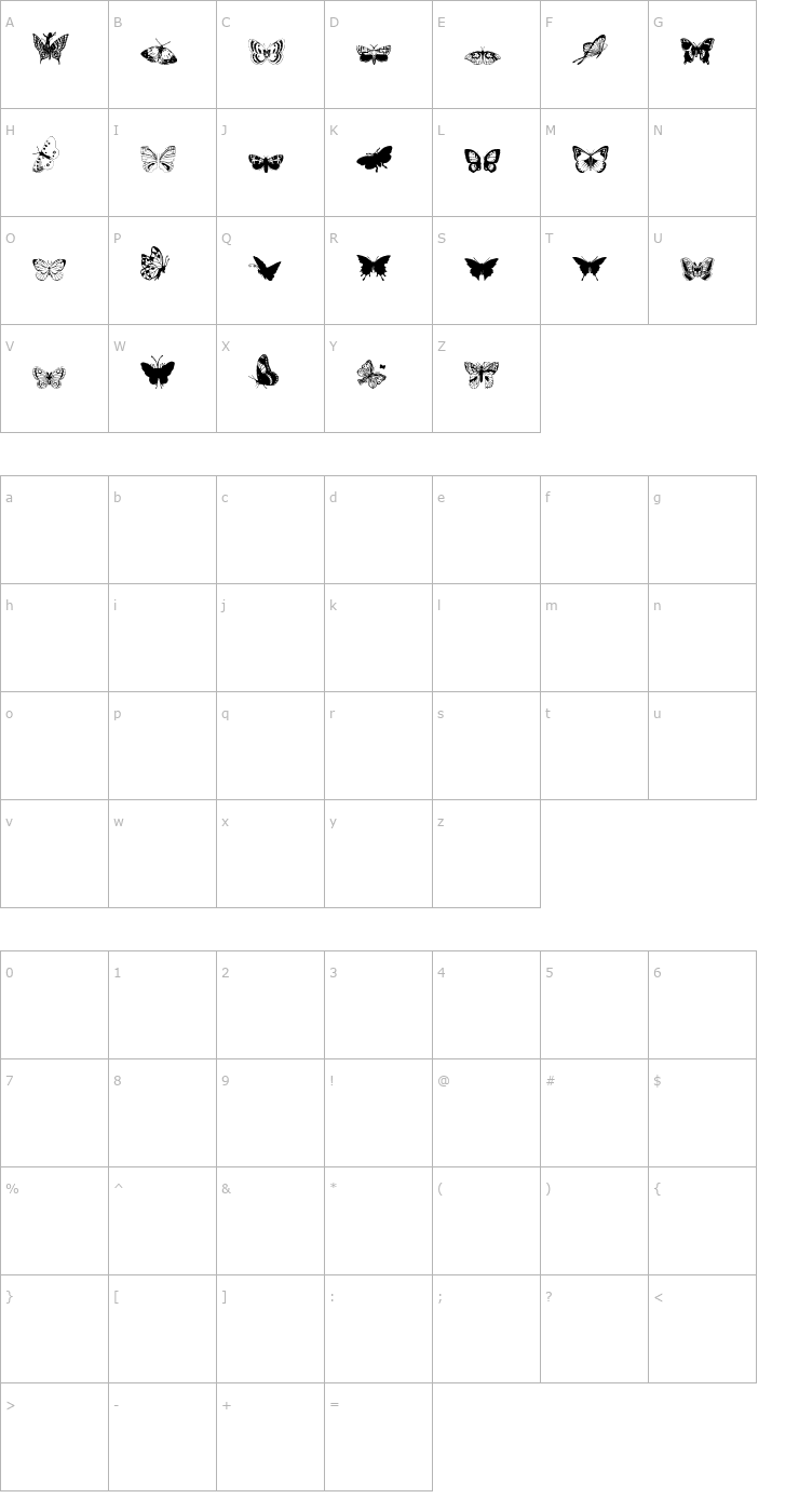 Character Map ryp_butterfly2 Font