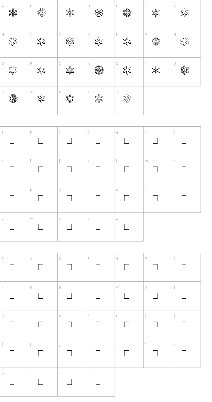 Character Map ryp_sflake2 Font