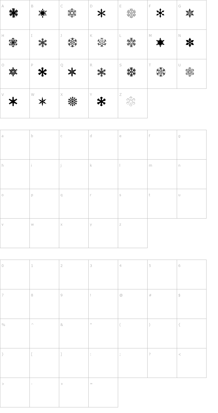 Character Map ryp_sflake6 Font