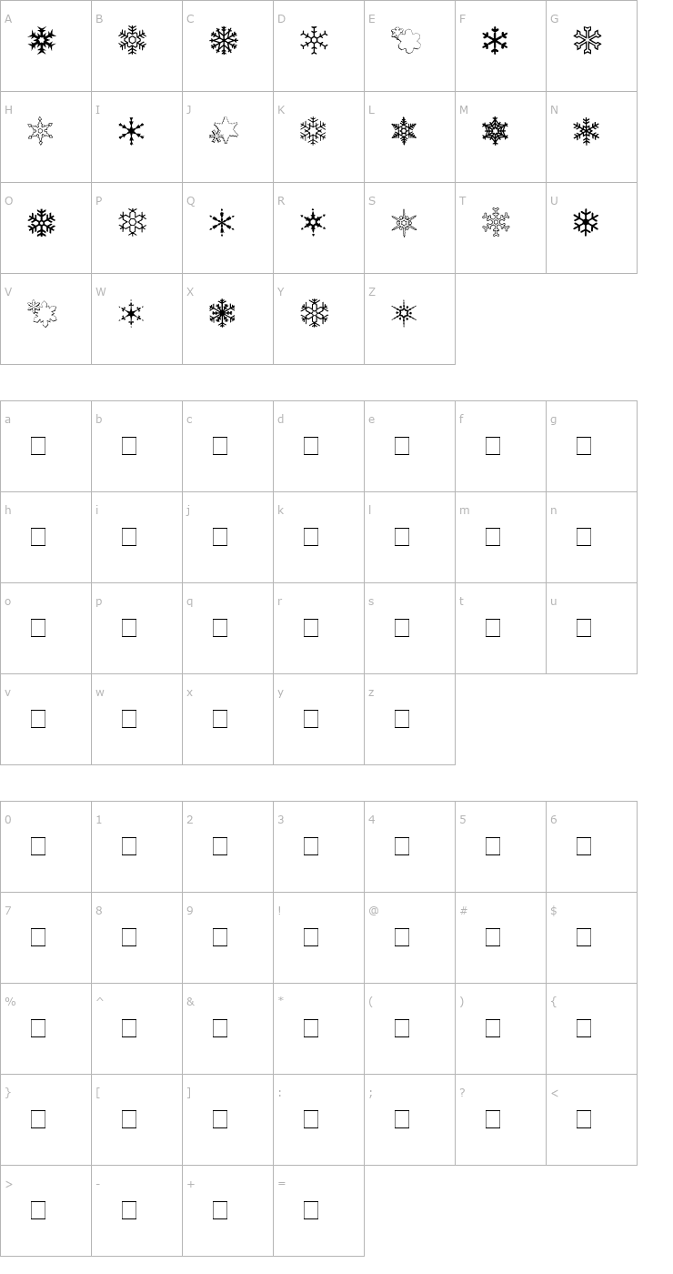 Character Map ryp_sflake7 Font