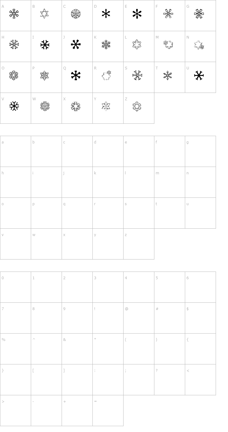 Character Map ryp_sflake8 Font